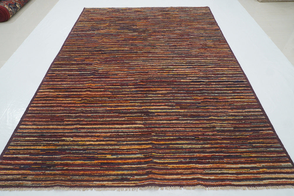 7x10 Striped Purple Afghan Barjesta Handmade Wool Kilim Area Rug - Yildiz Rugs
