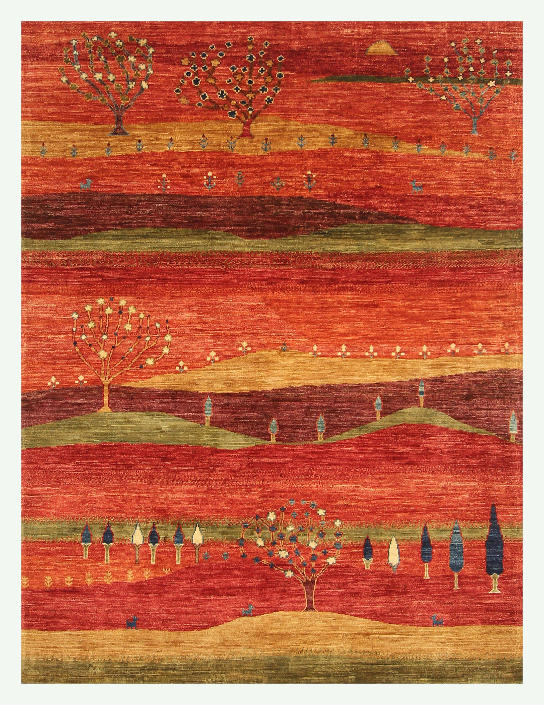 5x7 Gabbeh Red Orange Landscape Afghan Hand knotted Rug - Yildiz Rugs