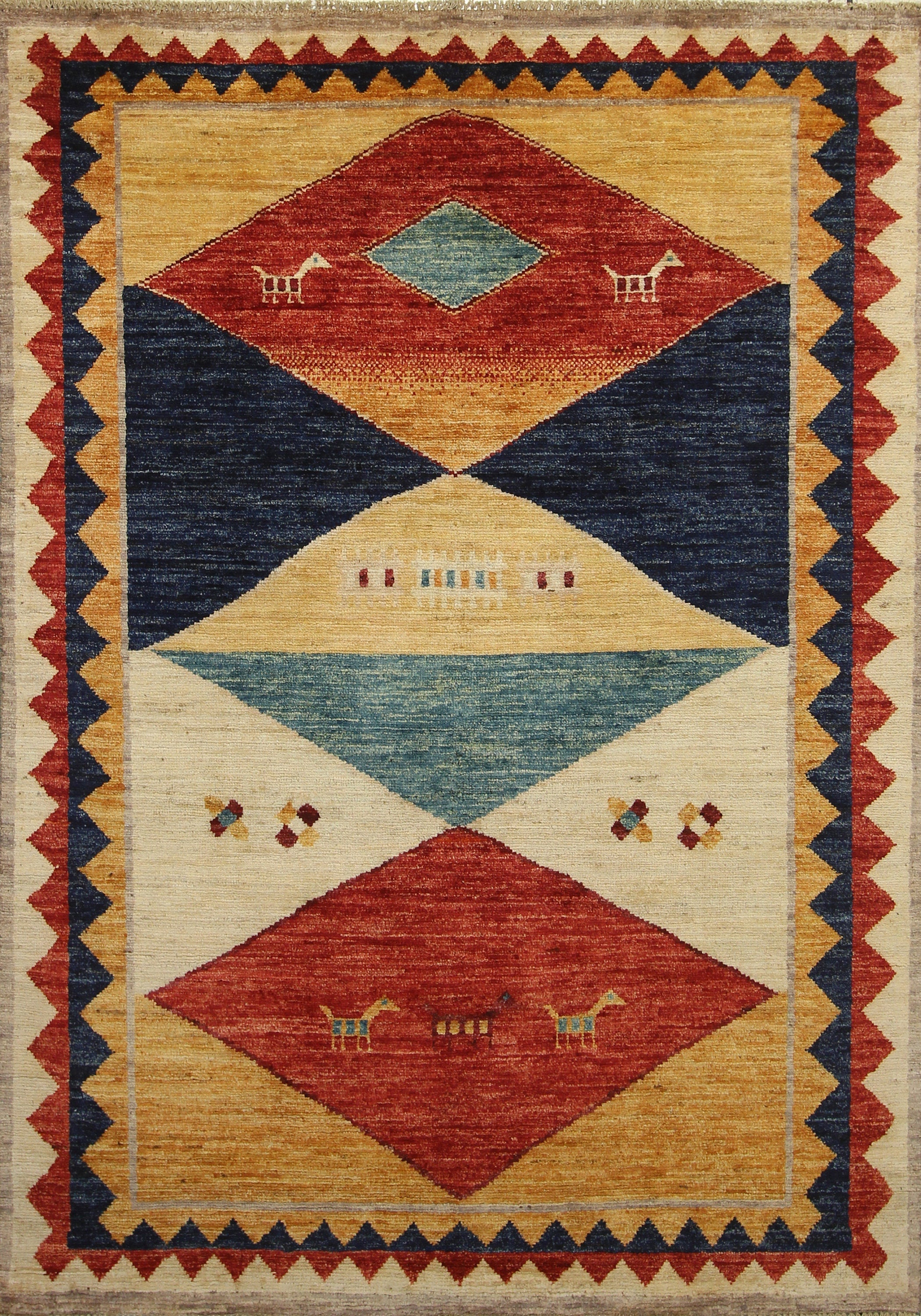 5x7 Tribal Gabbeh Beige Afghan Hand knotted Rug Yildiz Rugs