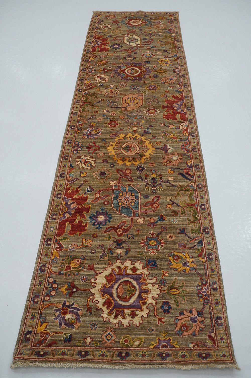 10 ft Bidjar Beige Gray Afghan Hand knotted Oriental Runner Rug - Yildiz Rugs
