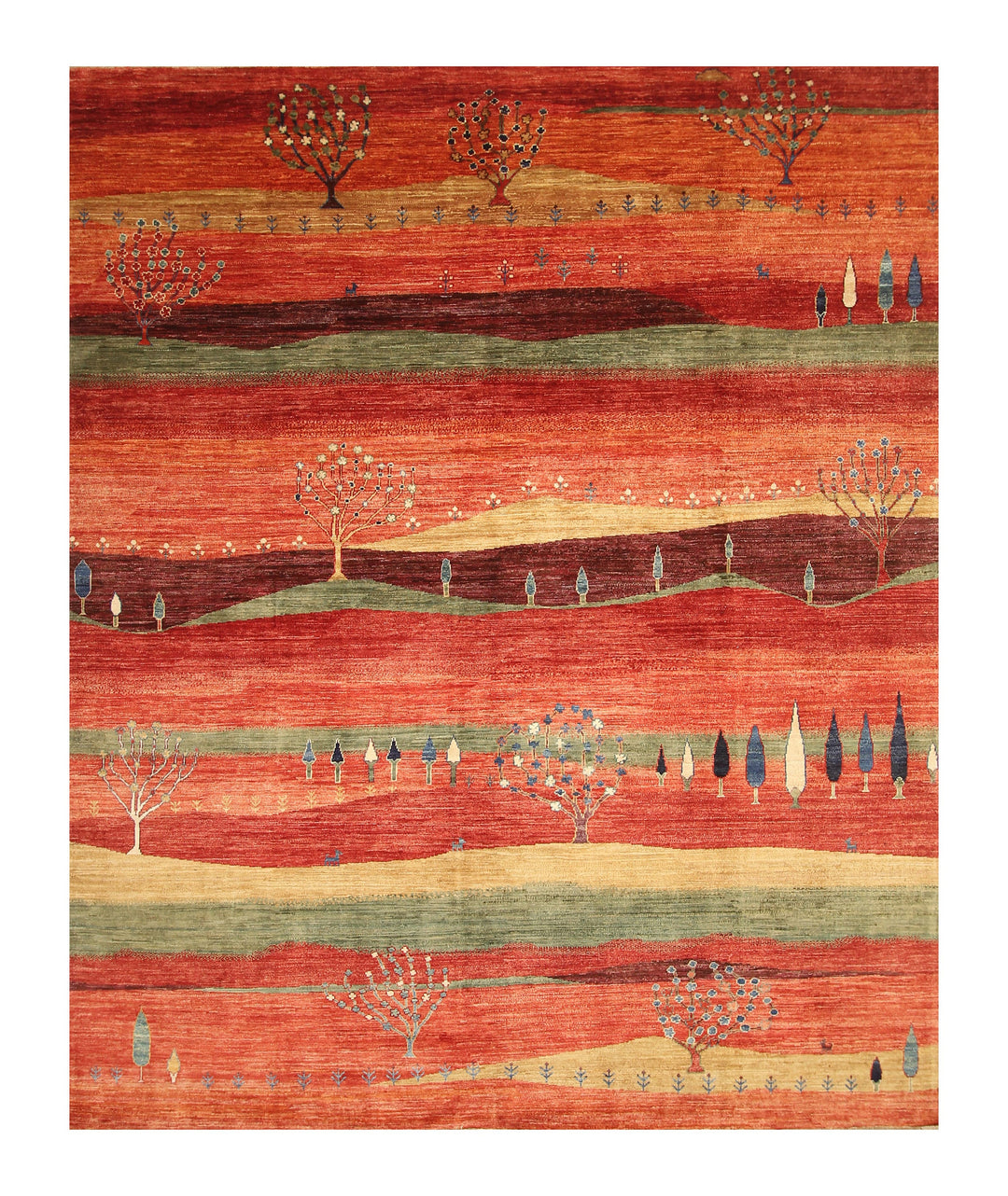 8x10  Gabbeh Rusty Red Orange Tribal Landscape Afghan Rug - Yildiz Rugs
