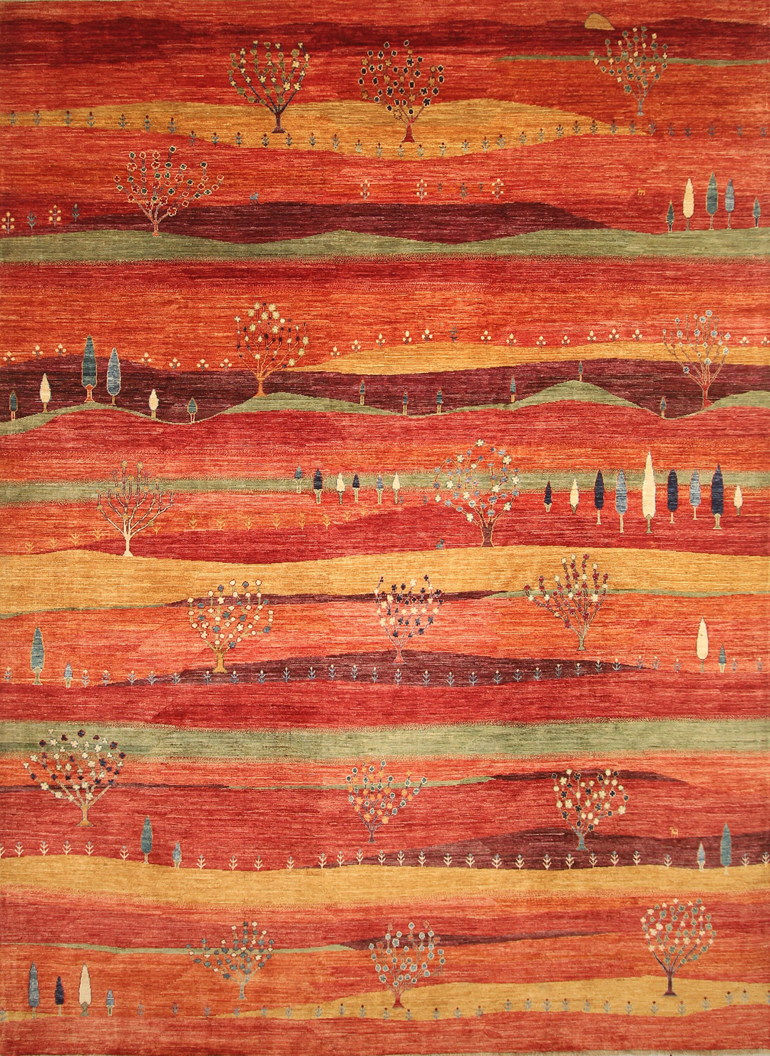 10'x13'4" Landscape Gabbeh Rusty Red Orange Tribal Afghan Rug - Yildiz Rugs