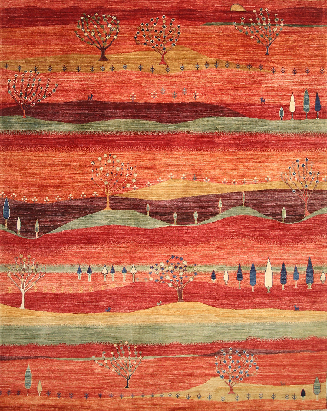 8x10 Gabbeh Rusty Red Orange Tribal Landscape Afghan Rug - Yildiz Rugs