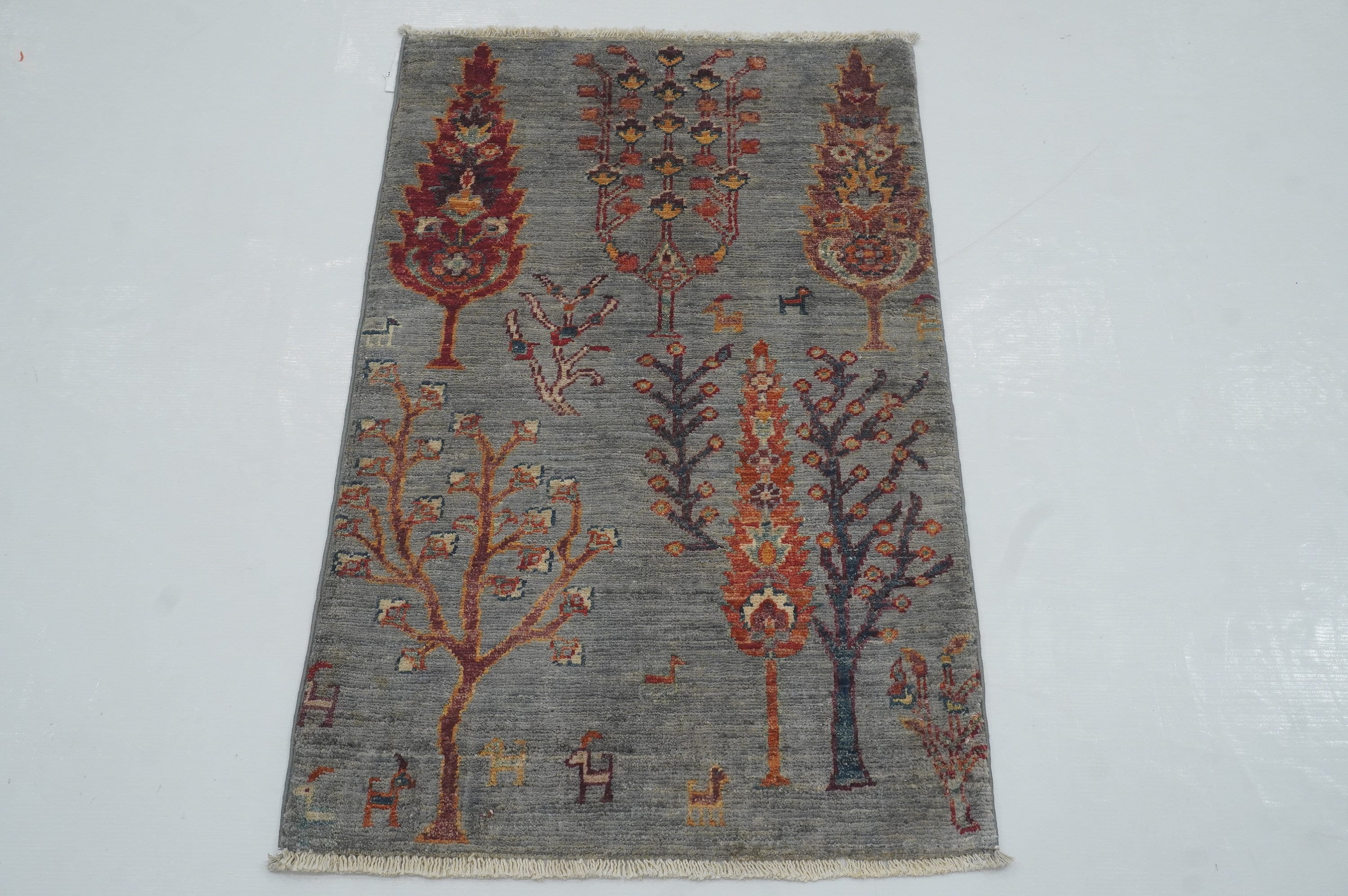 2x3 Gabbeh Gray Tree of Life Afghan Hand knotted Accent Rug Yildiz Rugs