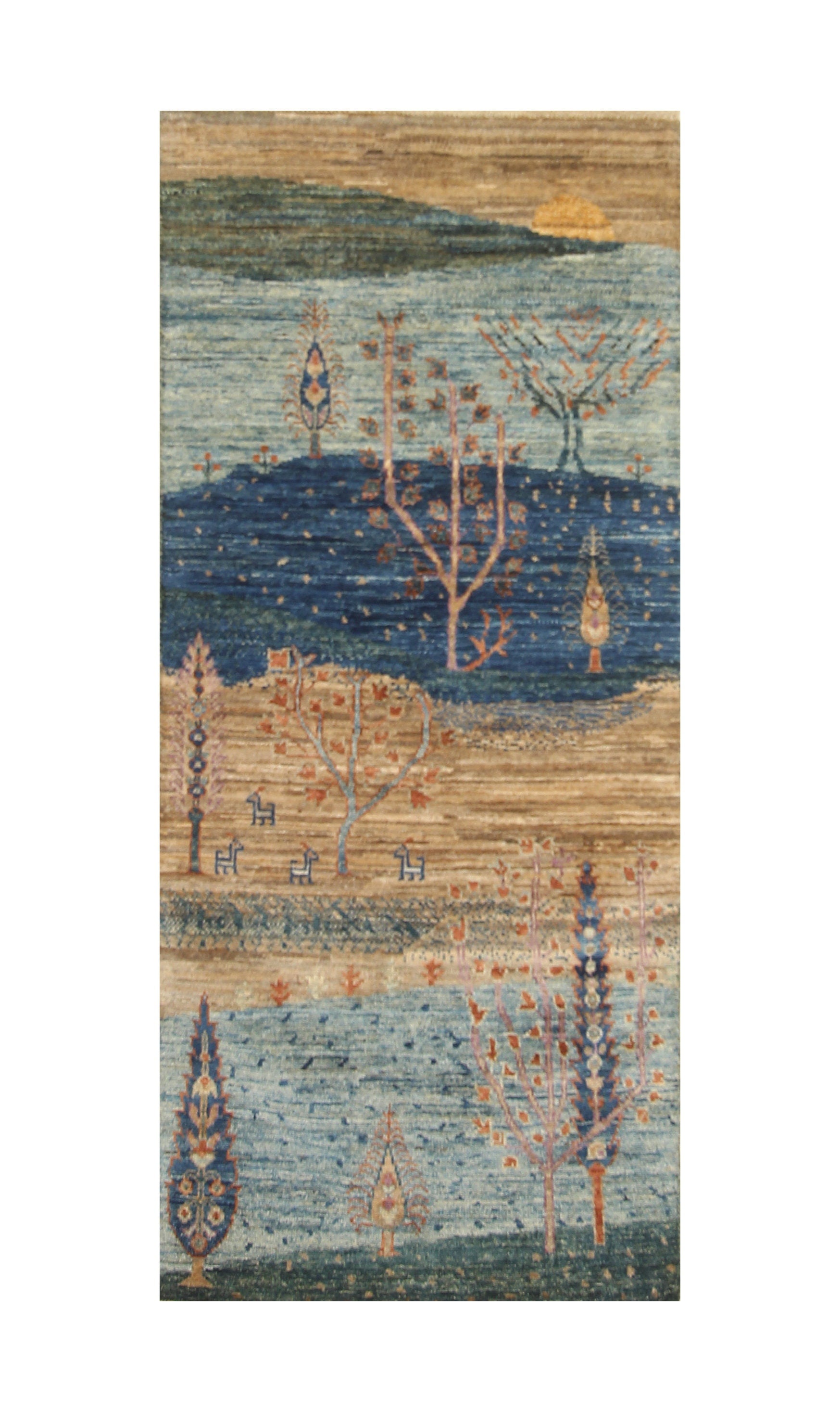 5 ft Tribal Blue Gabbeh Afghan Hand knotted Narrow Runner Rug Yildiz Rugs