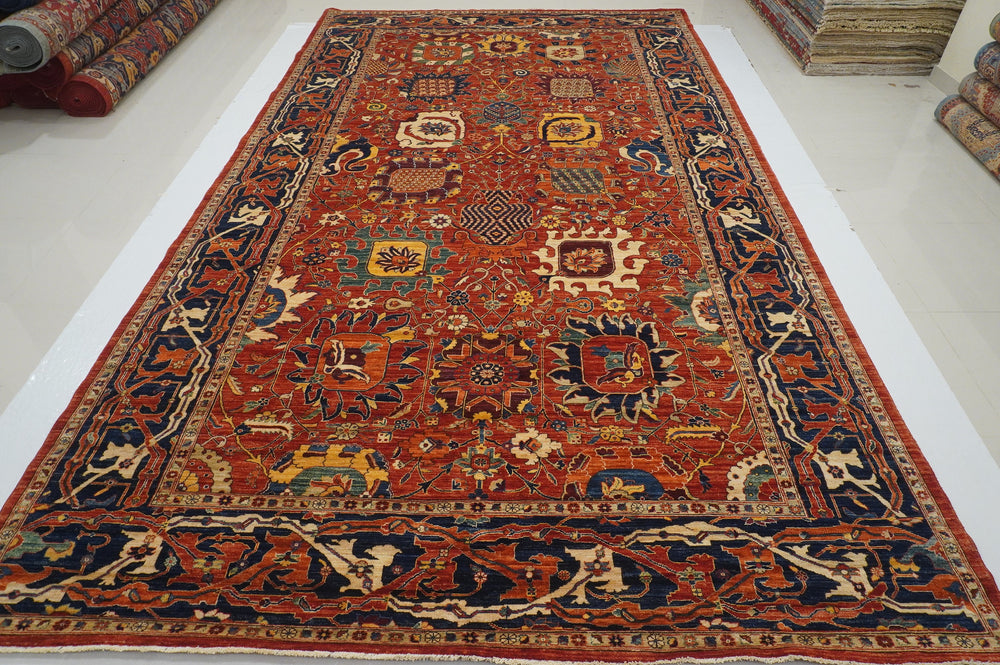 9x16 Serapi Red Afghan Hand Knotted Wool Gallery size Rug - Yildiz Rugs