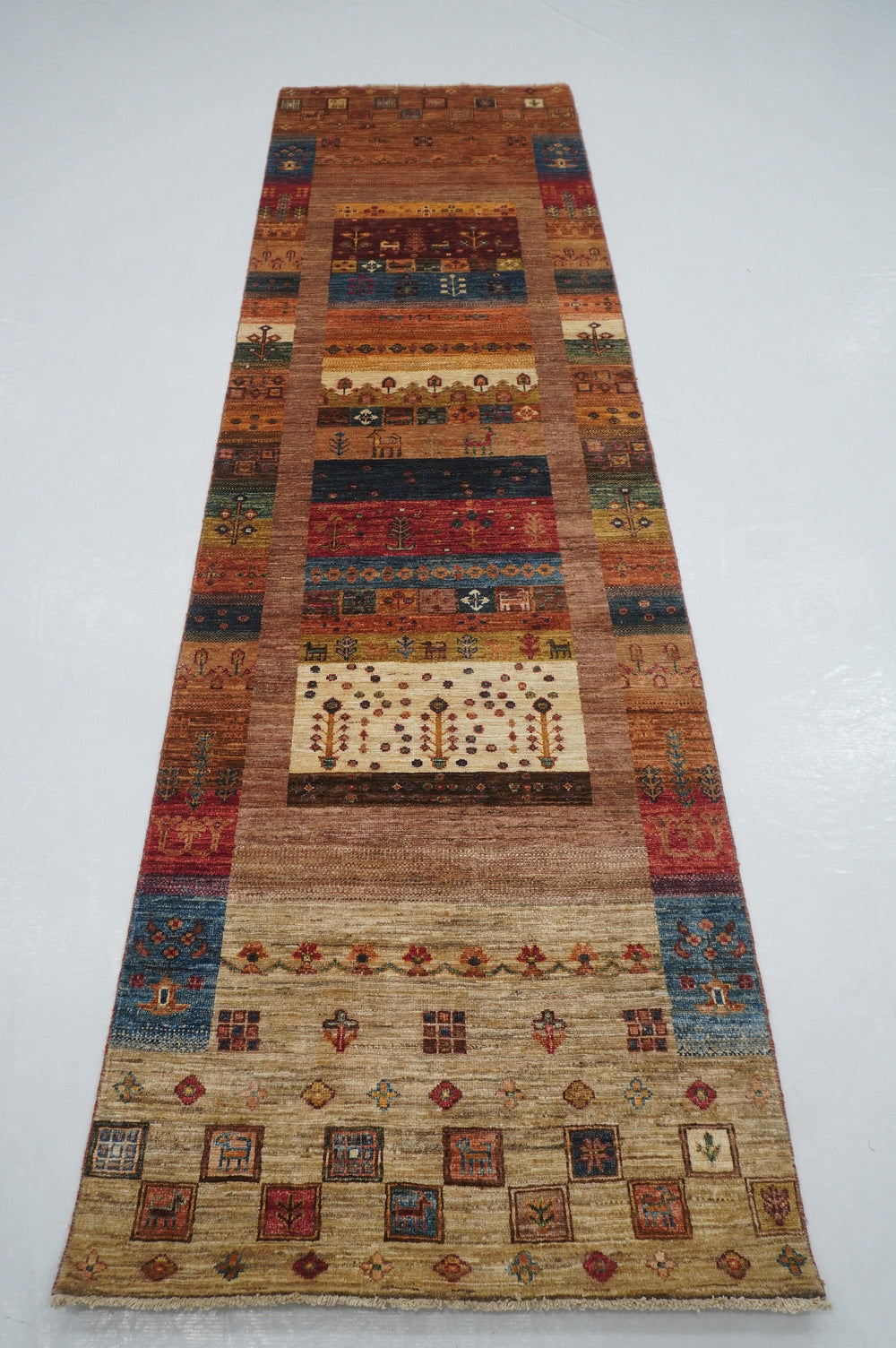 10 ft Brown Gabbeh Kashkuli Afghan Hand knotted runner rug - Yildiz Rugs