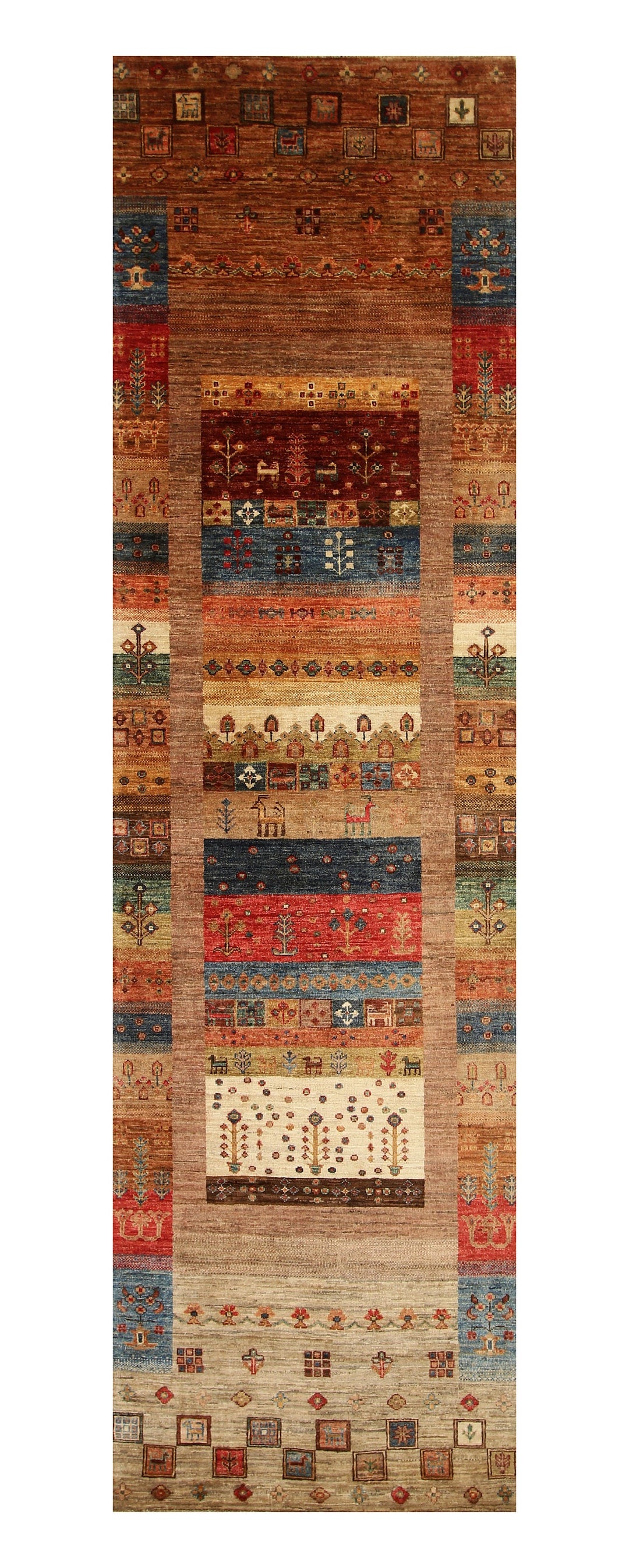 10 ft Brown Gabbeh Kashkuli Afghan Hand knotted runner rug - Yildiz Rugs