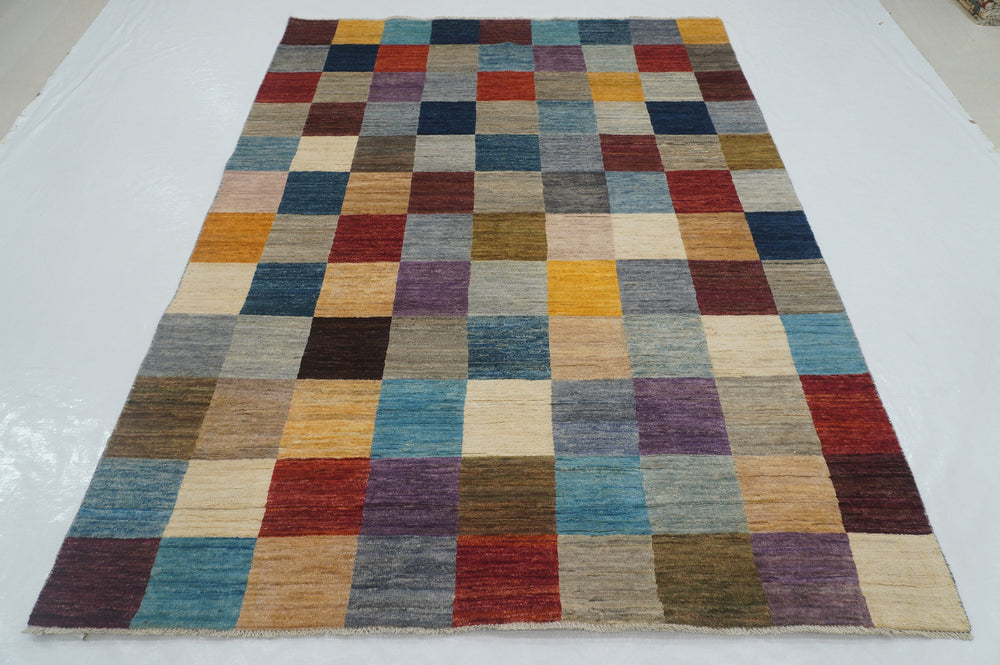 6x8 Checkered Gabbeh Multicolor Afghan Hand knotted Rug - Yildiz Rugs