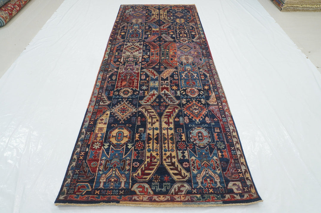 4' x 10' Navy Blue Baluch Tribal Afghan Hand knotted Wide Runner Rug - Yildiz Rugs