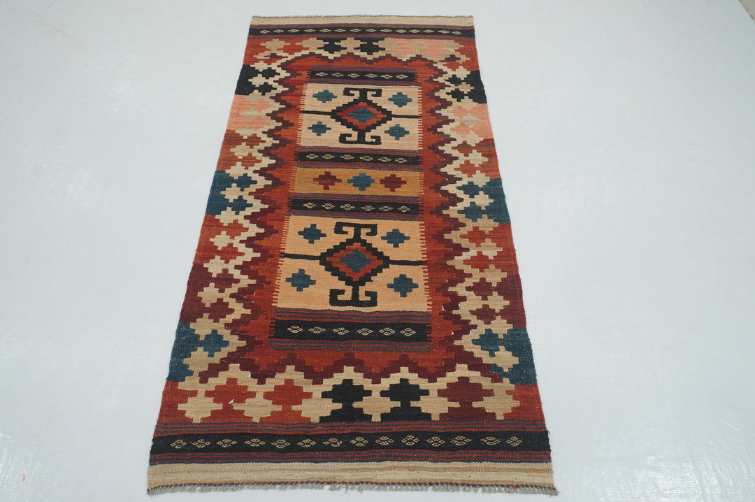 3x6 Afghan Vintage Handmade Flat weave Wool Kilim Rug - Yildiz Rugs