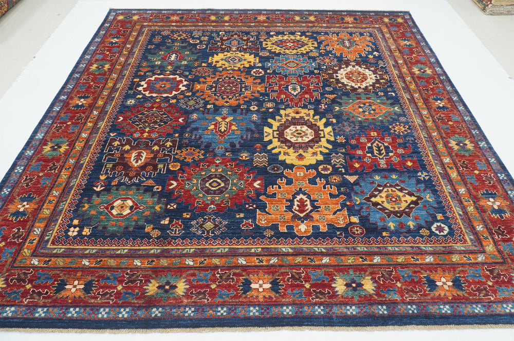 8x8 Navy Blue Baluch Square Afghan Hand knotted Wool Oriental Rug - Yildiz Rugs