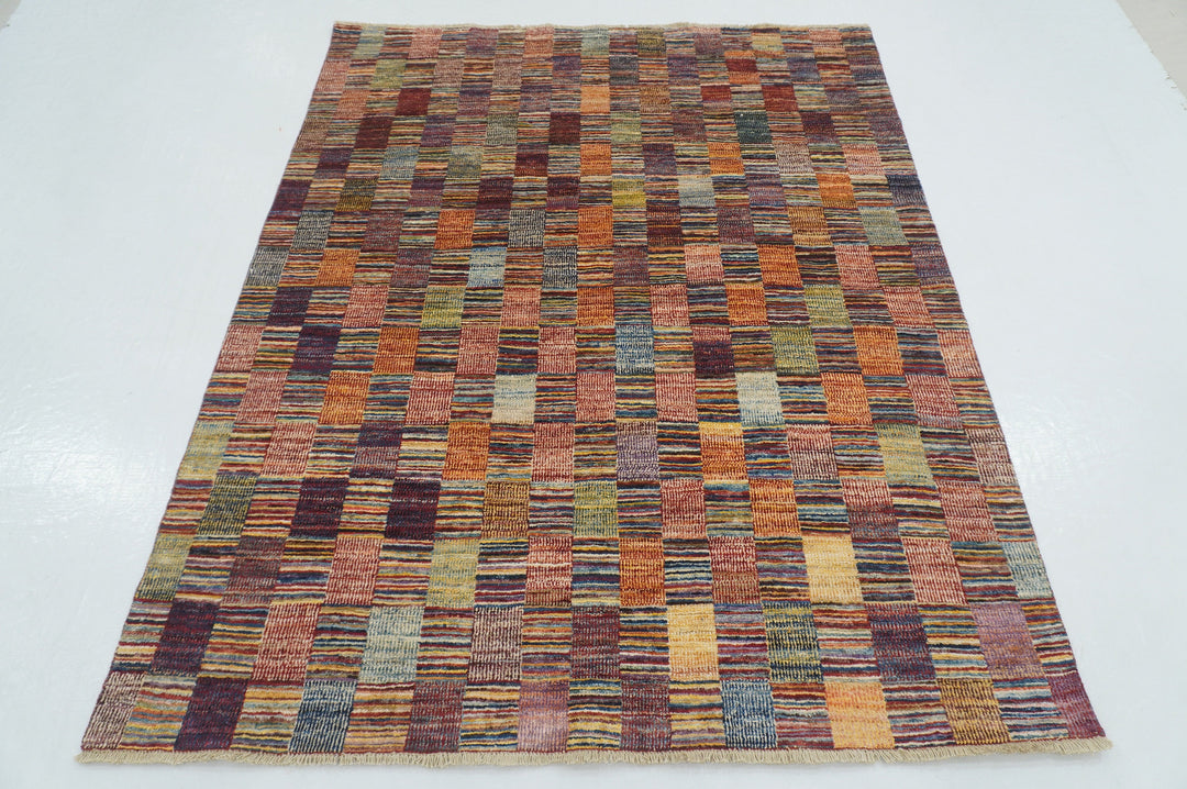 5x6 Gabbeh Checkered Box Weave Pattern Multicolor Afghan Hand knotted Rug - Yildiz Rugs