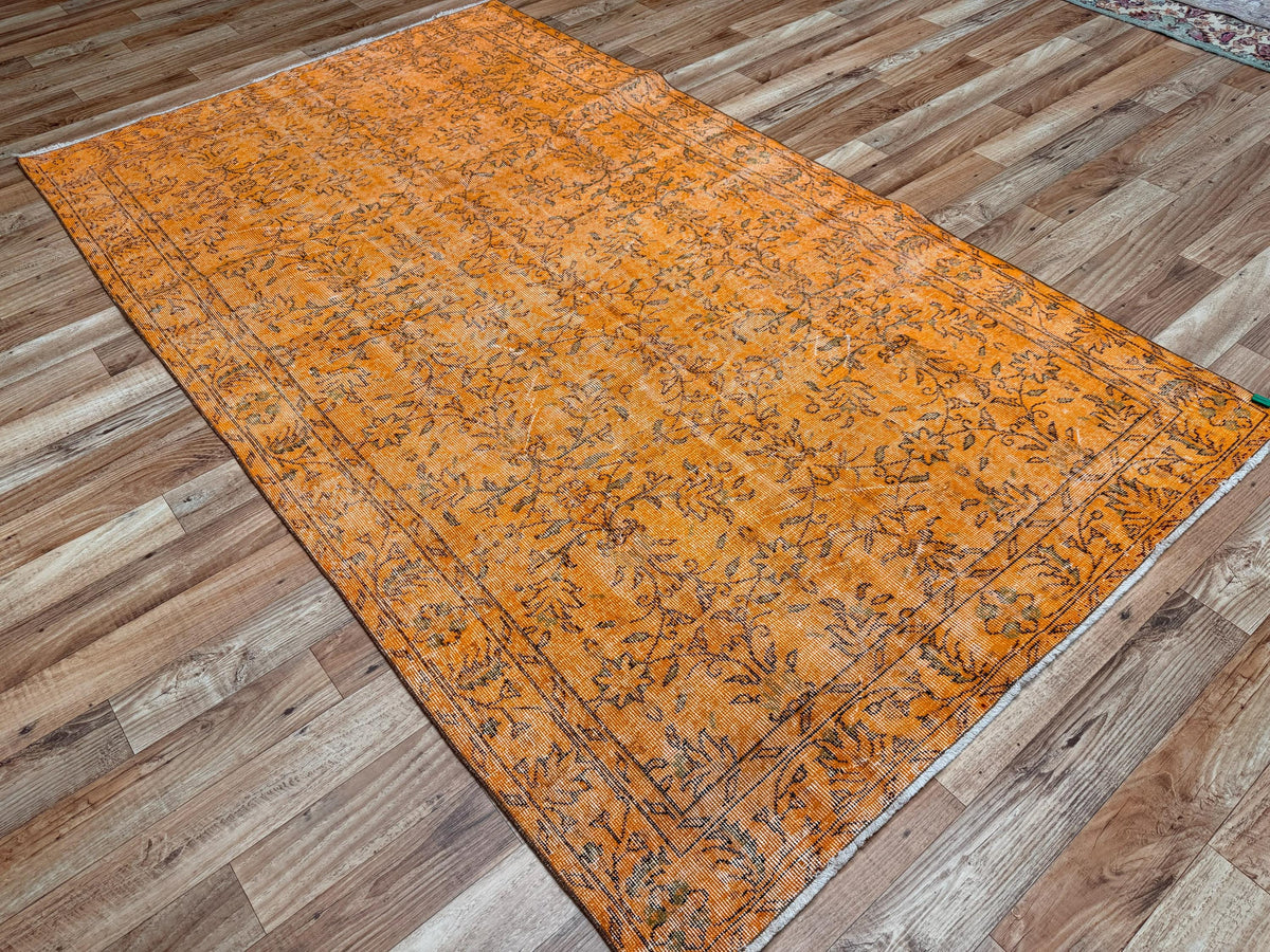 5'6"x9'3" Vintage Orange Hand-Knotted Wool Turkish Rug