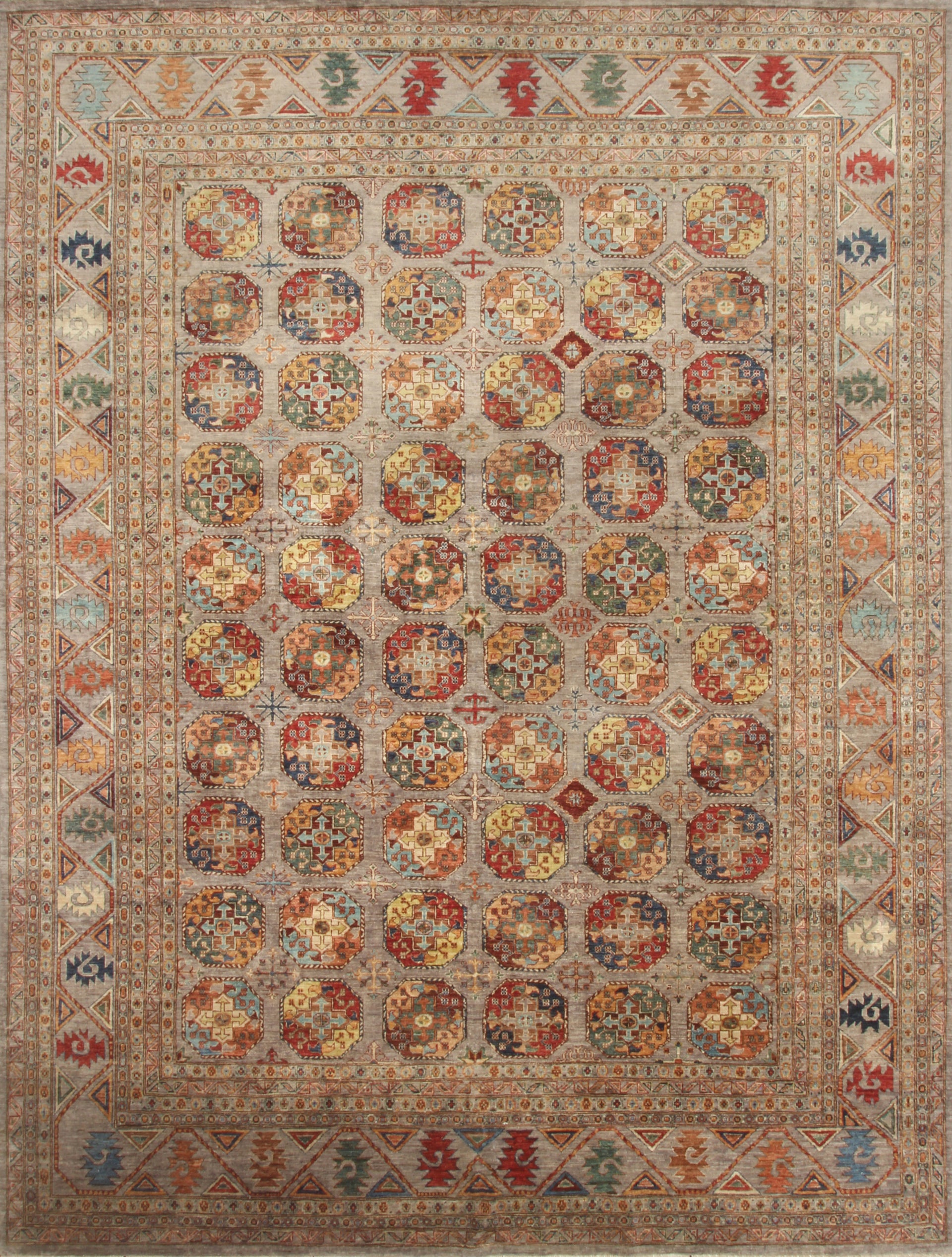 10x13 Gray Ersari Hand-Knotted Afghan Wool Tribal Rug