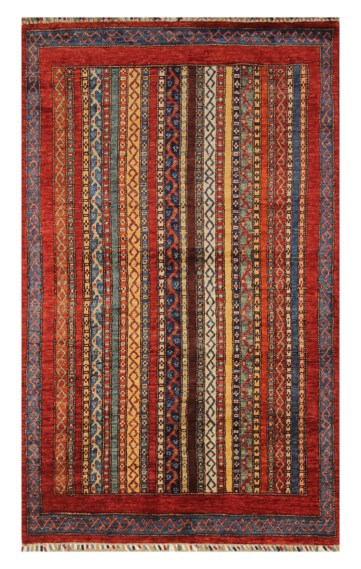 3'5"x5'10" Red Shawl Hand Knotted Tribal Wool Rug - Yildiz Rugs