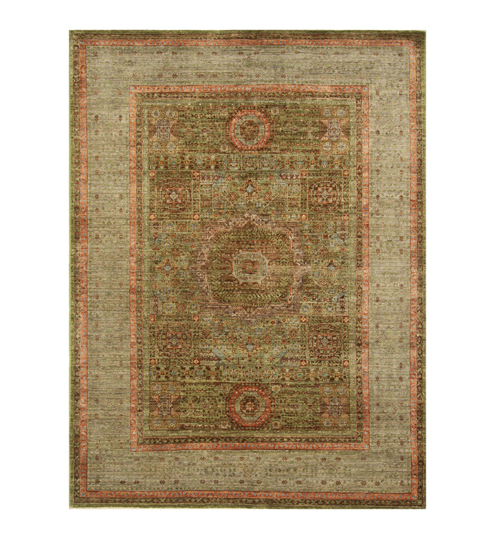 5x7 Green Mamluk Hand knotted Turkish Rug