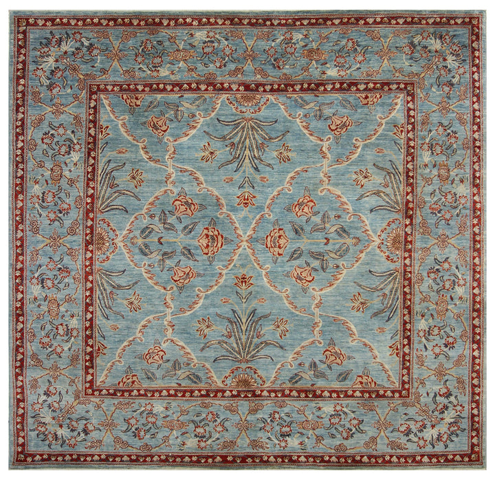 7x7 Blue Square Fine Quality Afghan Hand knotted Square Rug - Yildiz Rugs