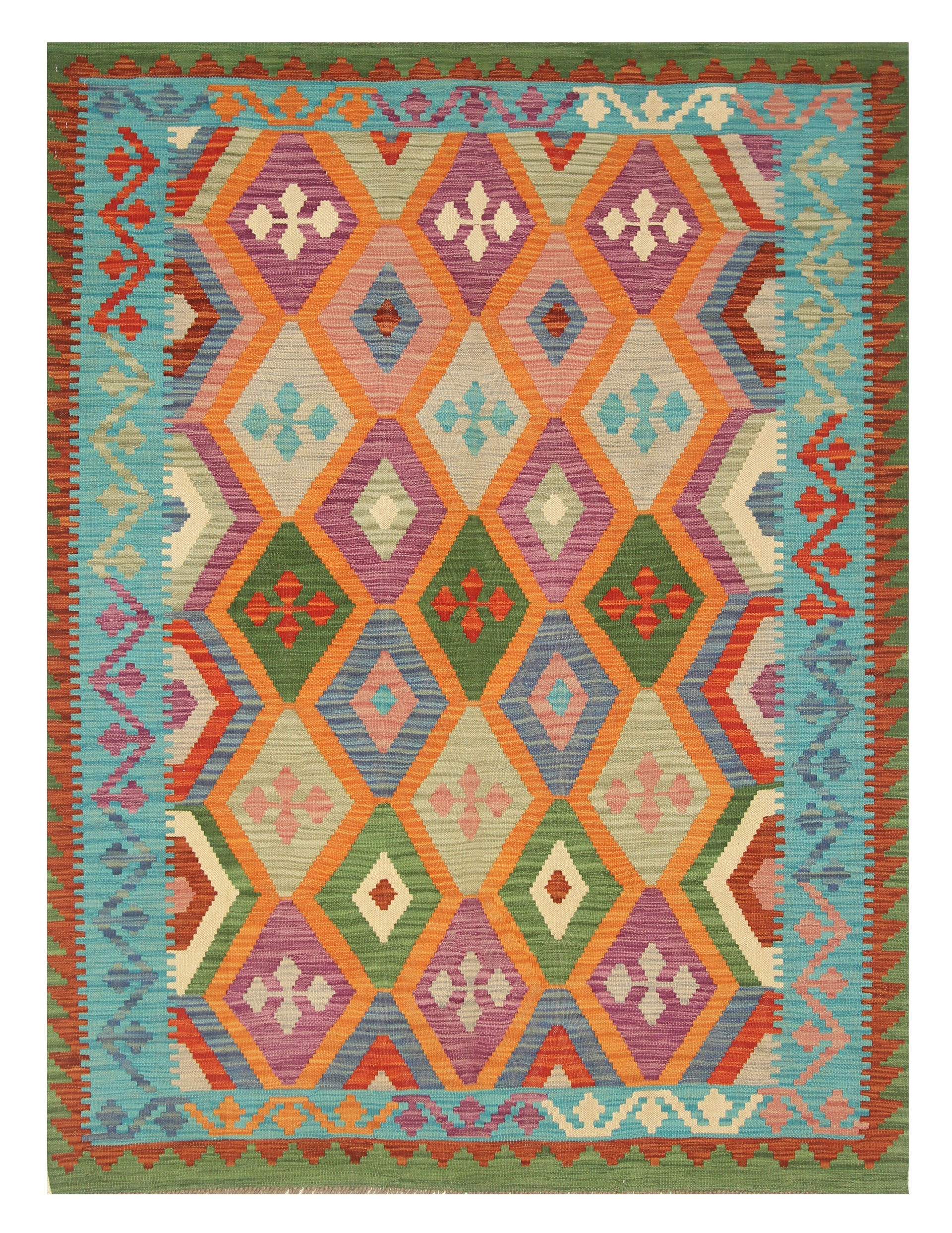 5x7 Rust Orange Afghan Handmade Wool Kilim Rug