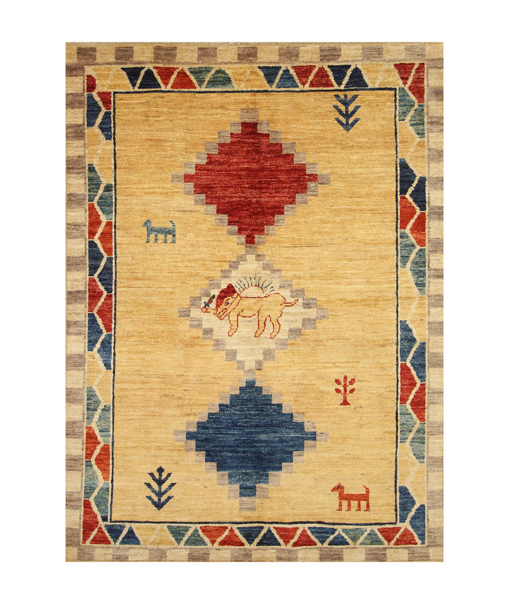 5x7 Gold Gabbeh Afghan Hand knotted wool Rug - Yildiz Rugs