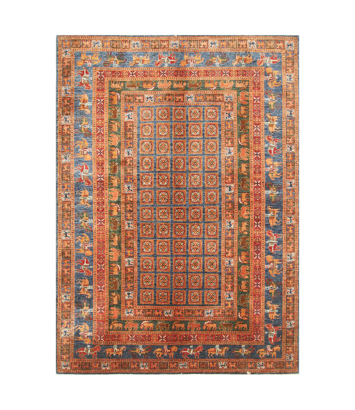 6x9 Blue Pazyryk Afghan Hand Knotted Rug - Yildiz Rugs