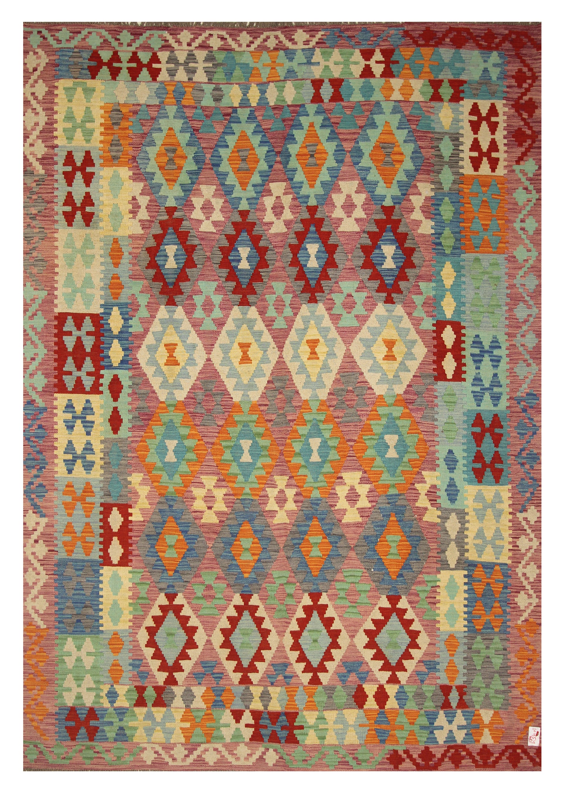 6'9"x9'9" Purple Afghan Handmade Wool Kilim Rug