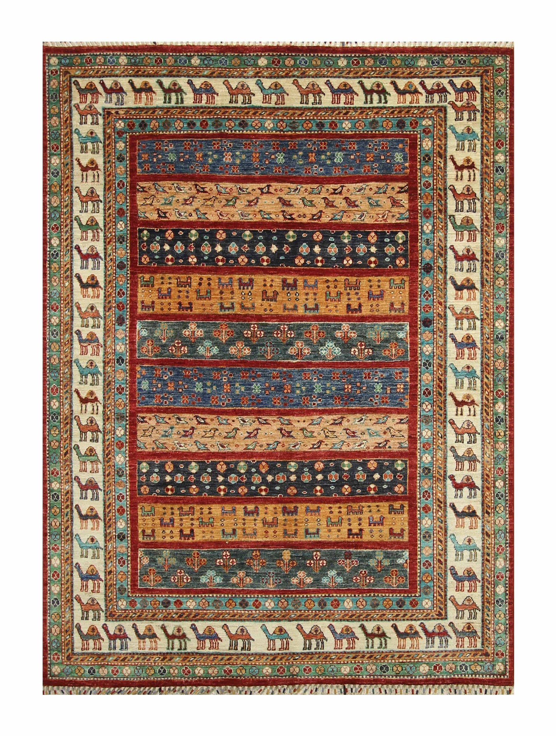5x7 Red Gabbeh Afghan Hand Knotted Wool Animal Rug - Yildiz Rugs