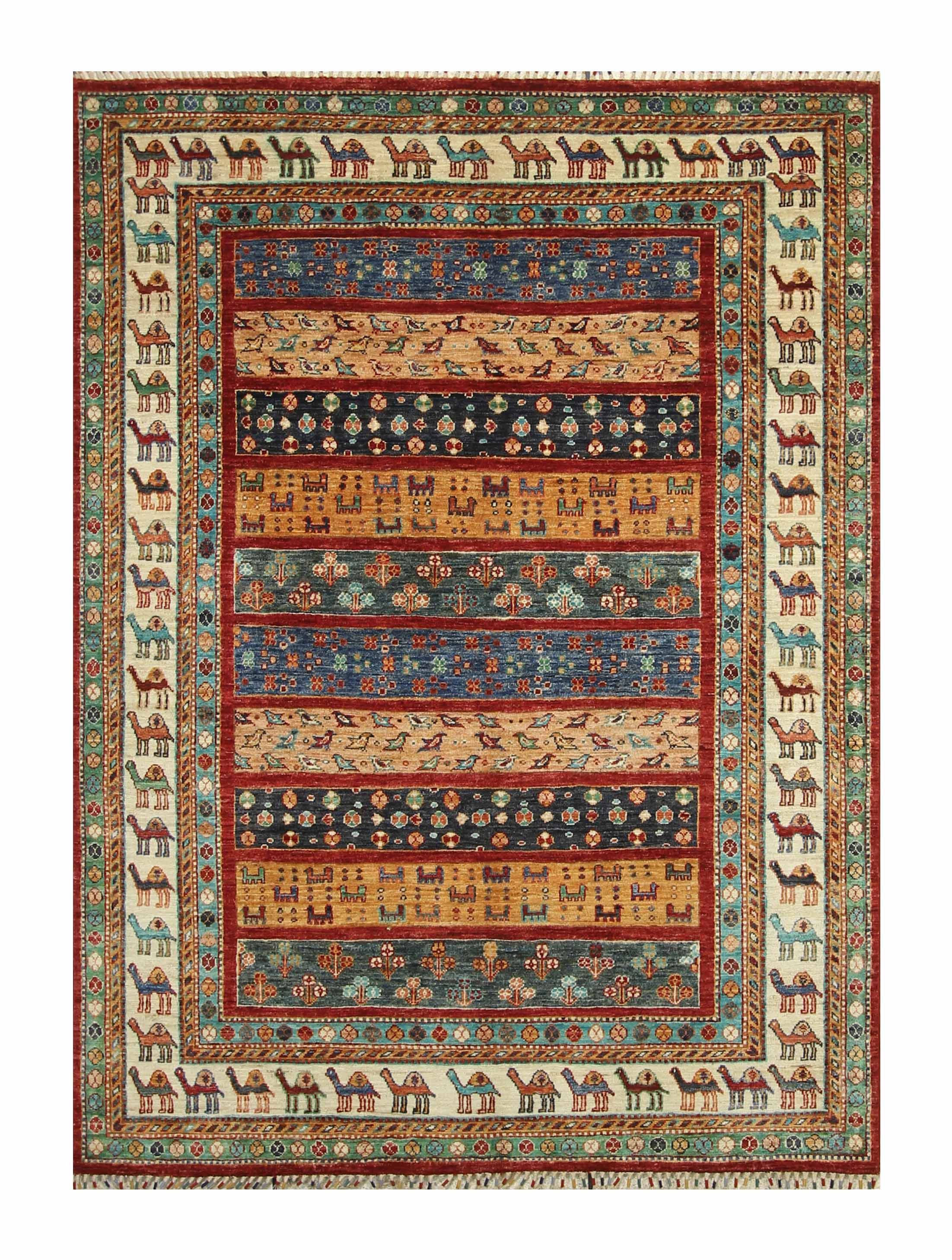 5x7 Red Gabbeh Afghan Hand Knotted Wool Animal Rug - Yildiz Rugs