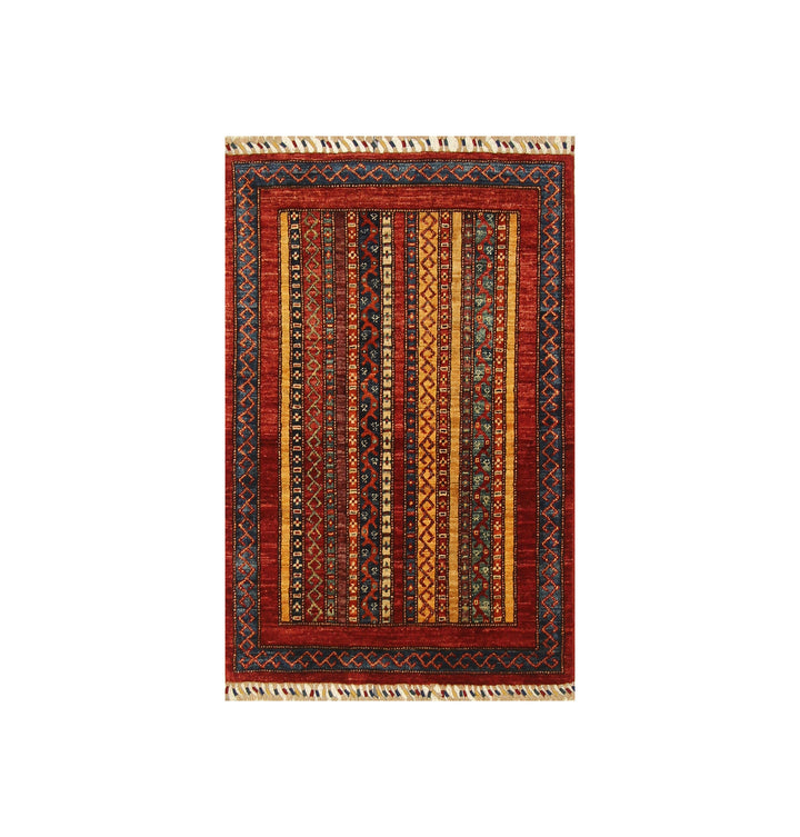 3x4 Red Shawl Pattern Hand knotted Turkish Rug