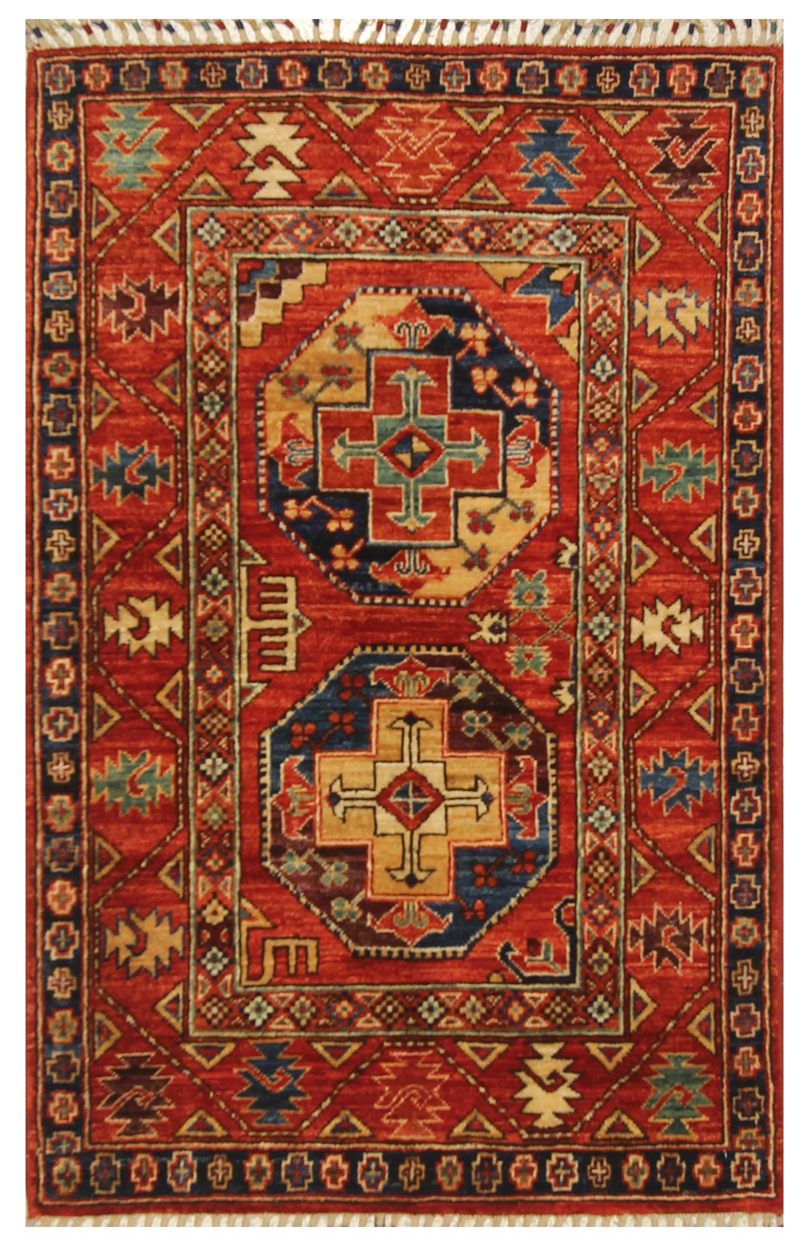 3x4 Red Ersari Hand Knotted Afghan Wool Oriental Rug - Yildiz Rugs
