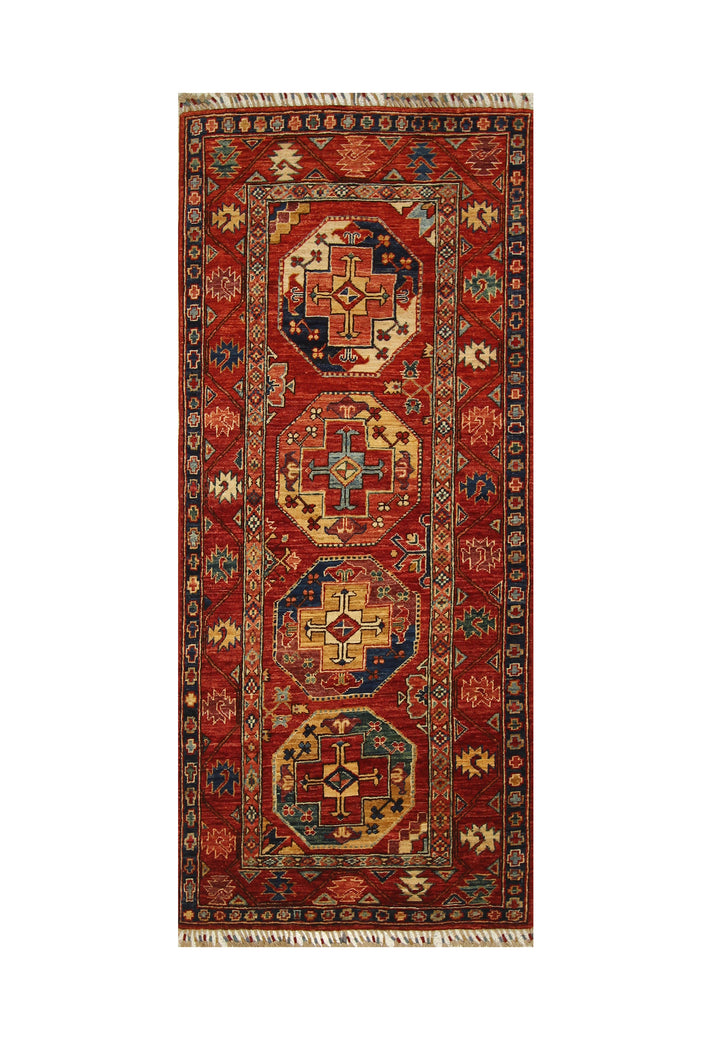 7 ft Red Ersari Afghan Hand knotted Runner Rug