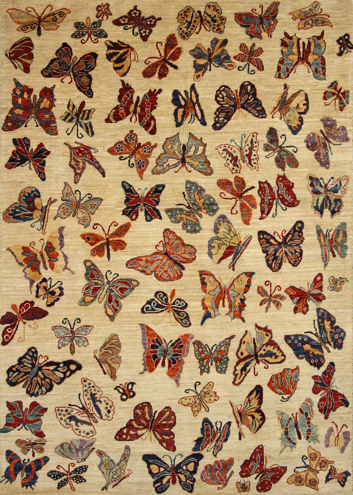 6x8 Butterfly Beige Gabbeh Afghan hand knotted Rug