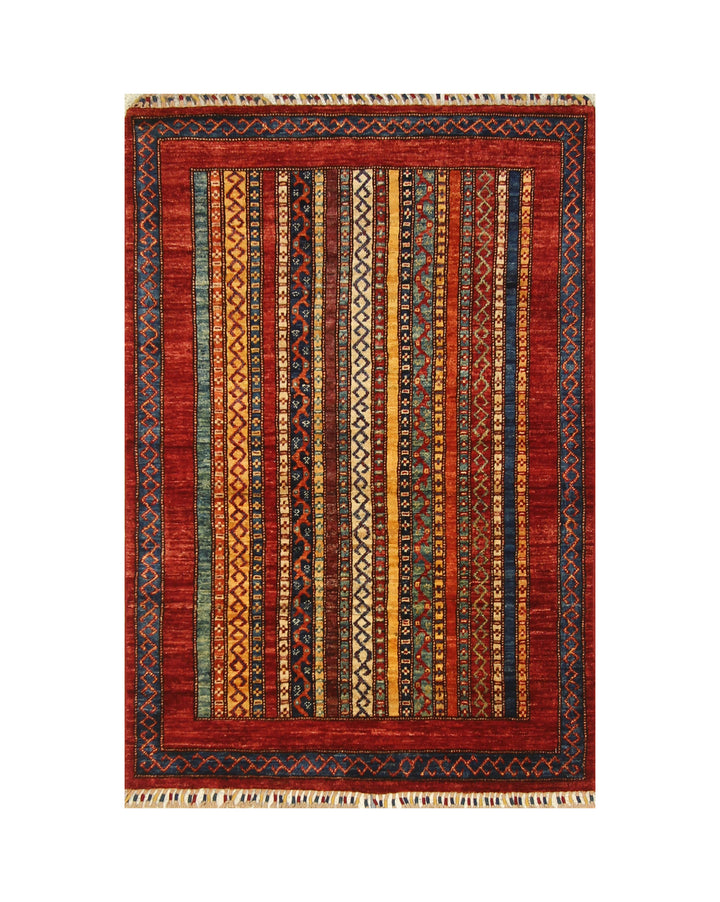 3x5 Red Turkish Shawl Pattern Hand Knotted Tribal Rug