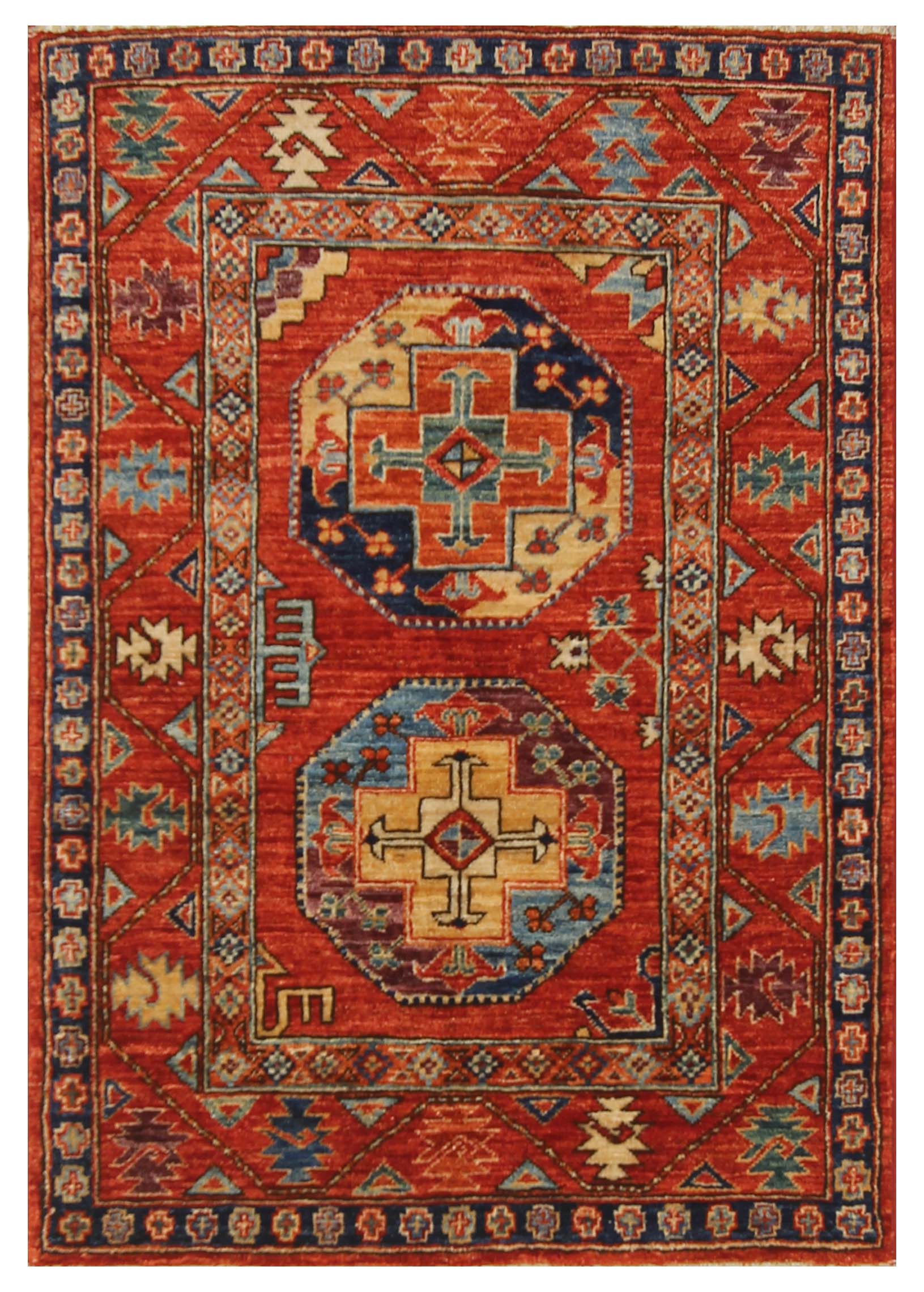 3x4 Red Ersari Hand Knotted Afghan Wool Oriental Rug - Yildiz Rugs