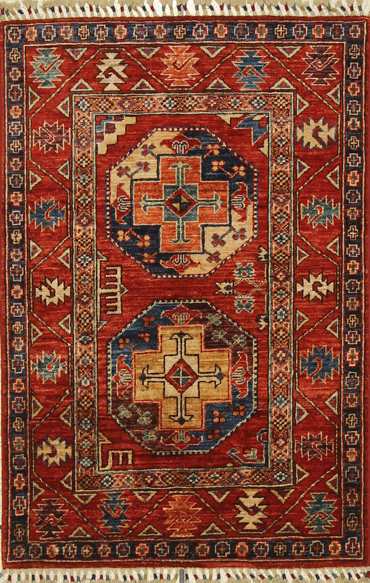 3x4 Red Ersari Hand Knotted Afghan Wool Oriental Rug - Yildiz Rugs