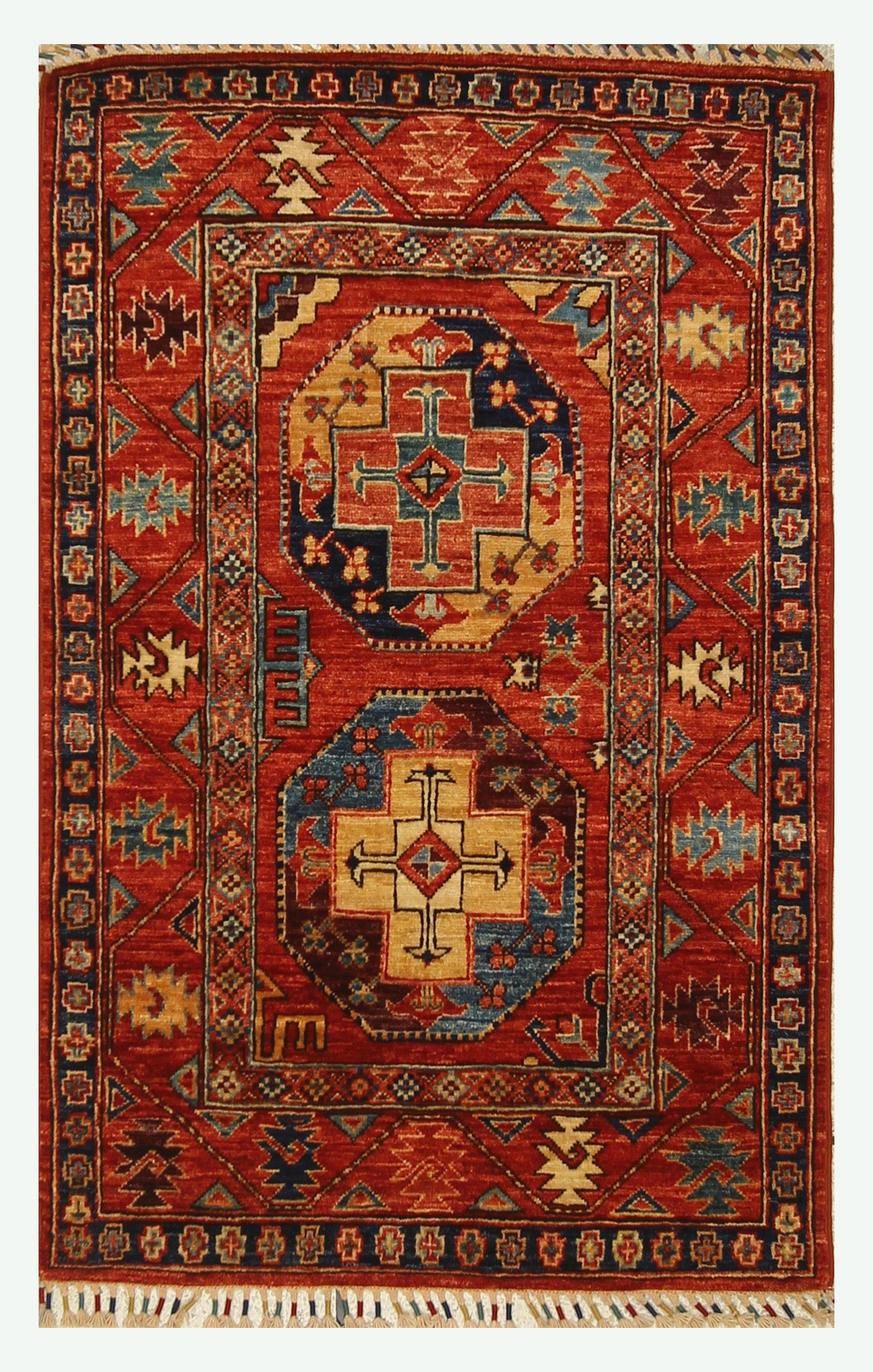 3x4 Red Ersari Hand Knotted Afghan Wool Oriental Rug - Yildiz Rugs