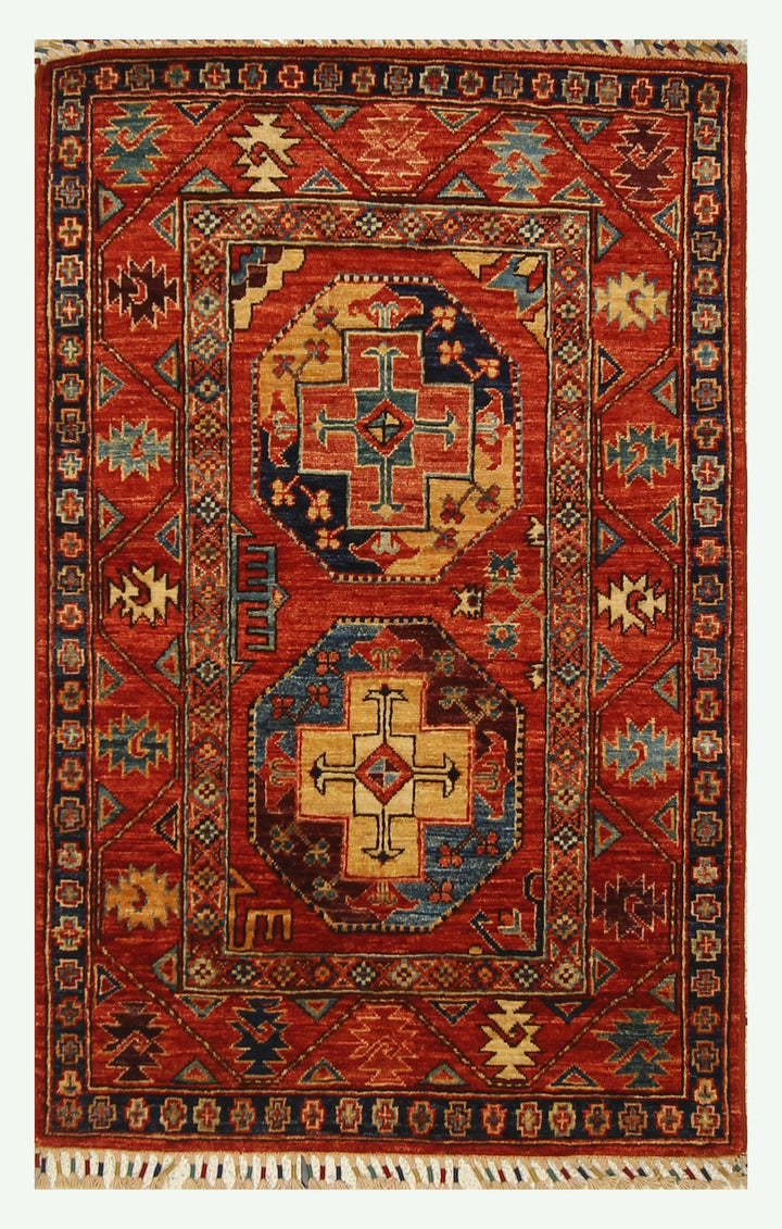3x4 Red Ersari Hand Knotted Afghan Wool Oriental Rug - Yildiz Rugs