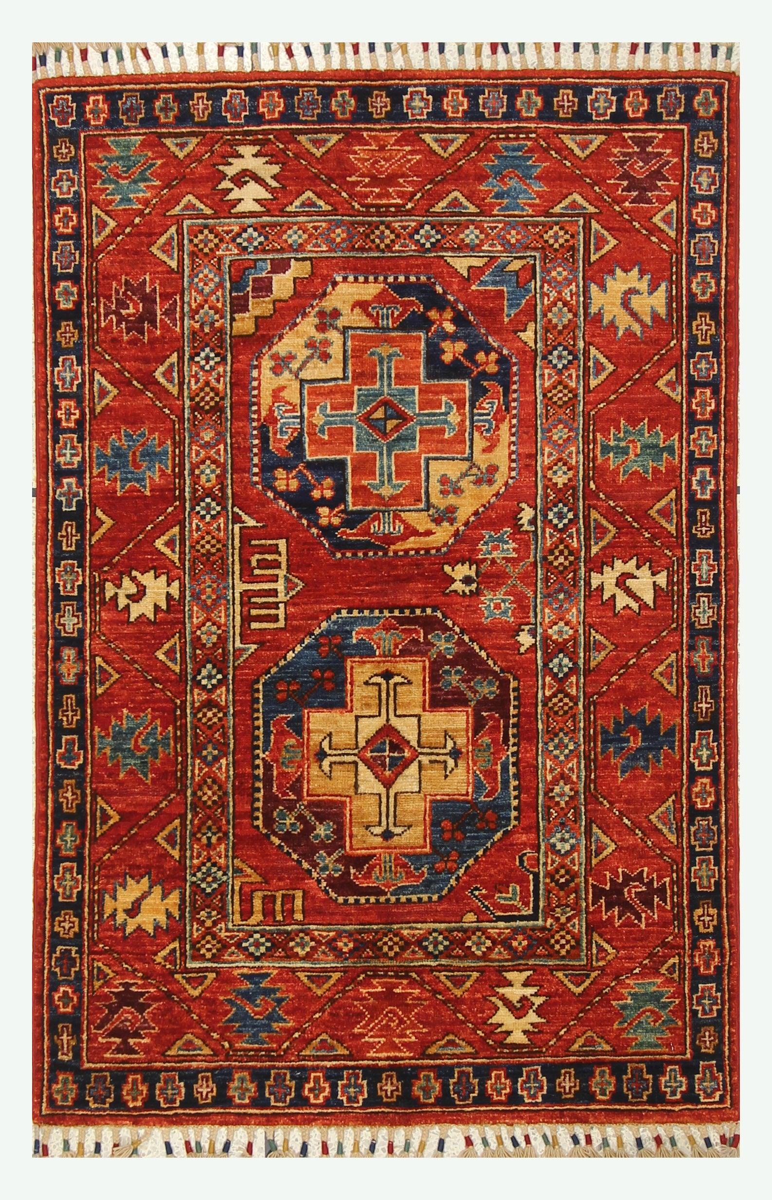 3x4 Red Ersari Hand Knotted Afghan Wool Oriental Rug