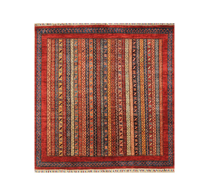 5x5 Red Turkish Square Shawl Hand knotted Rug