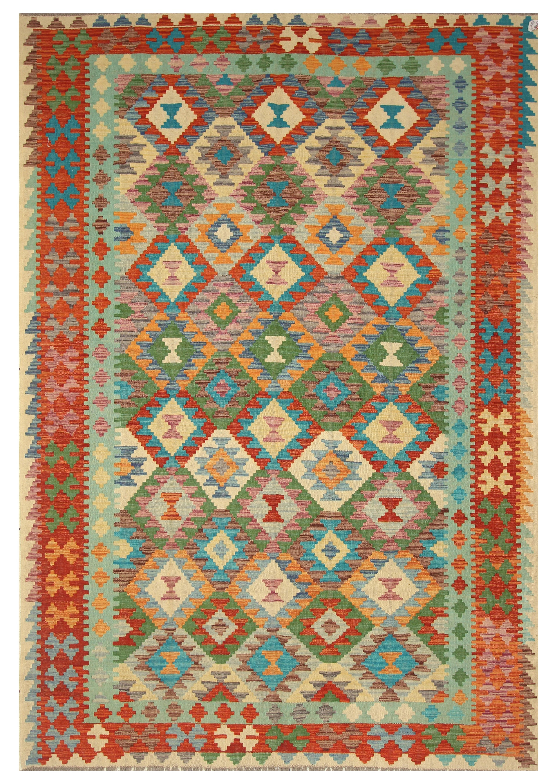 6'6"x9'6" Multicolor Handmade Afghan Wool Kilim Rug
