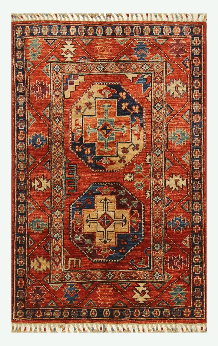 3x4 Red Ersari Hand Knotted Afghan Wool Oriental Rug - Yildiz Rugs
