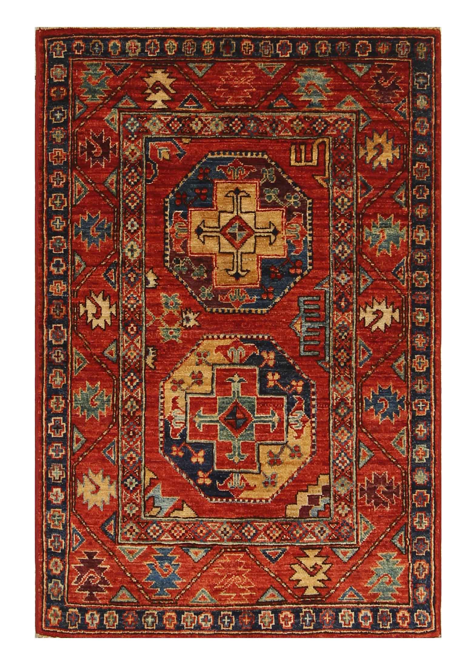 3x4 Red Ersari Hand Knotted Afghan Wool Oriental Rug - Yildiz Rugs