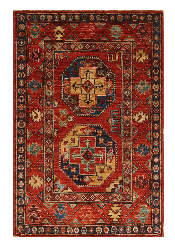 3x4 Red Ersari Hand Knotted Afghan Wool Oriental Rug - Yildiz Rugs
