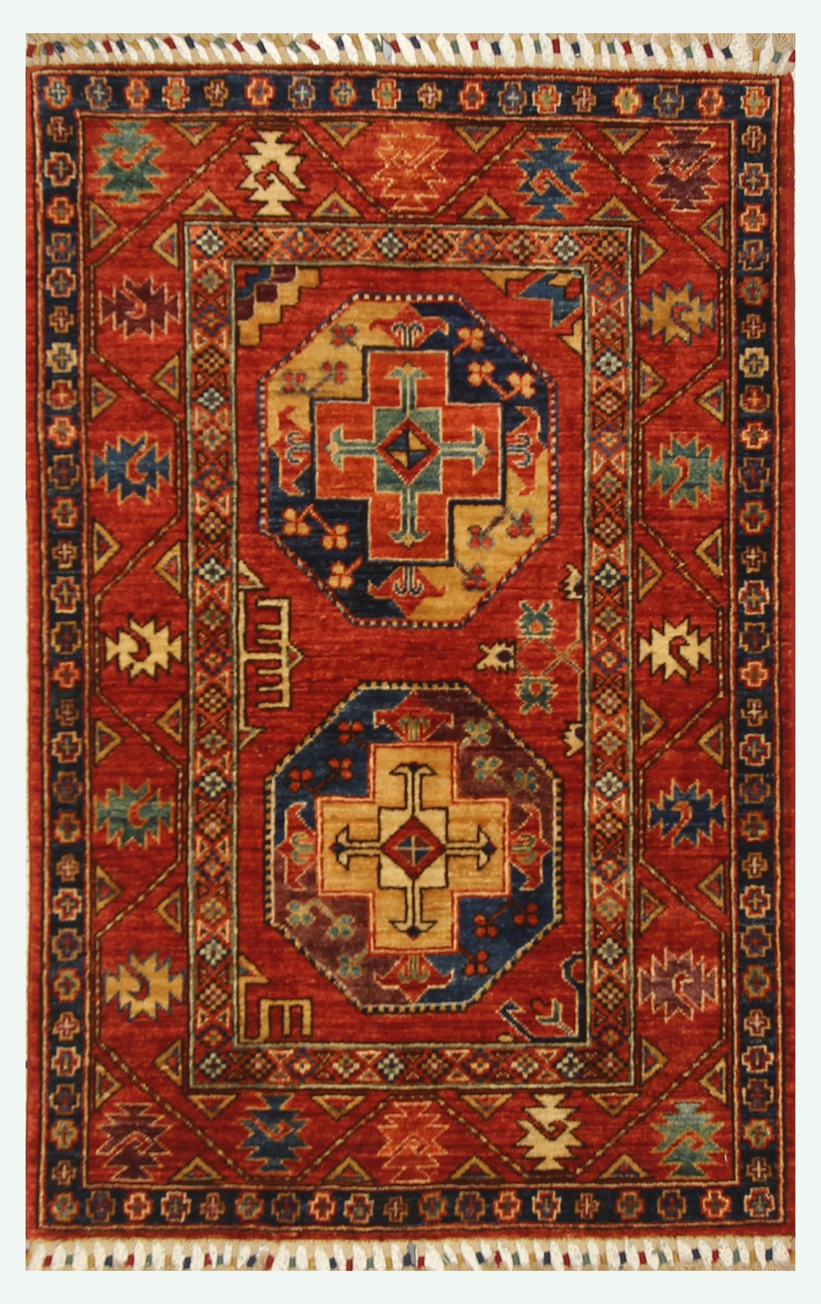 3x4 Red Ersari Hand Knotted Afghan Wool Oriental Rug