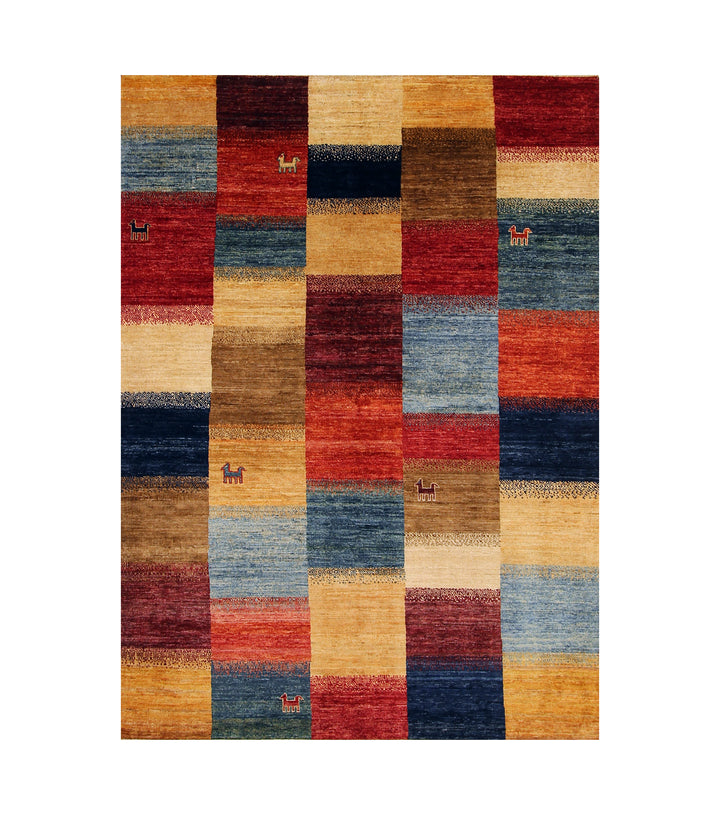 5'8"x7'9" Nomadic Gabbeh Multicolor Afghan hand knotted Rug