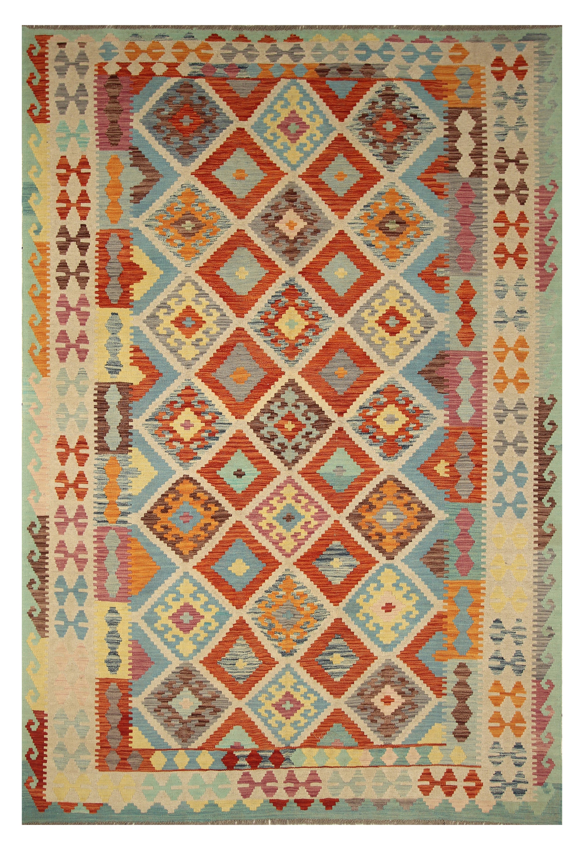 6'10"x10'1" Multicolor Afghan Handmade Wool Kilim Rug