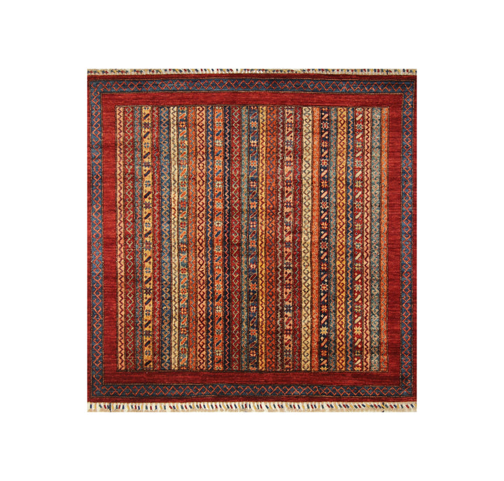 5x5 Red Turkish Shawl Hand knotted Square Rug