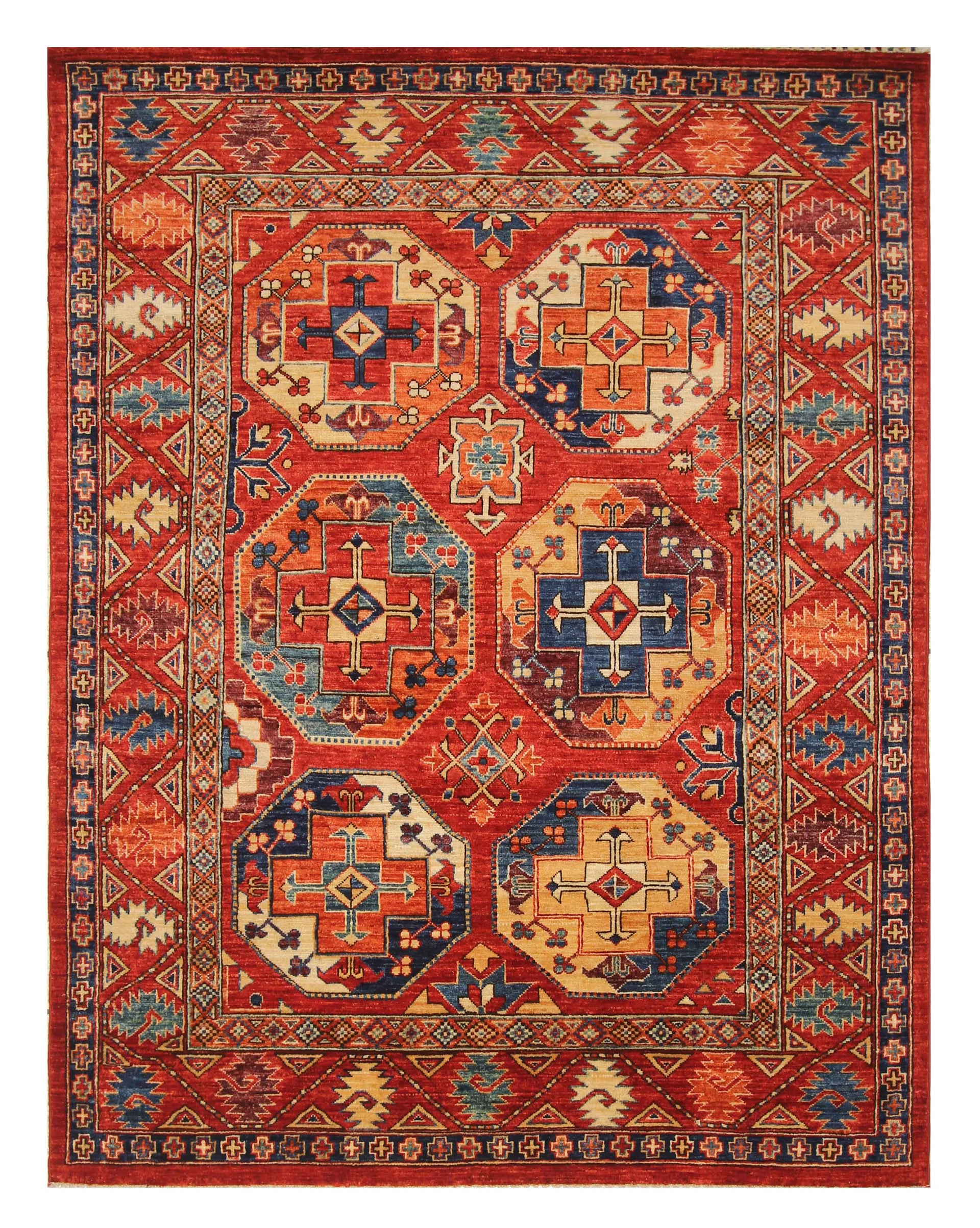 5x7 Red Afghan Ersari Hand-Knotted Wool Rug
