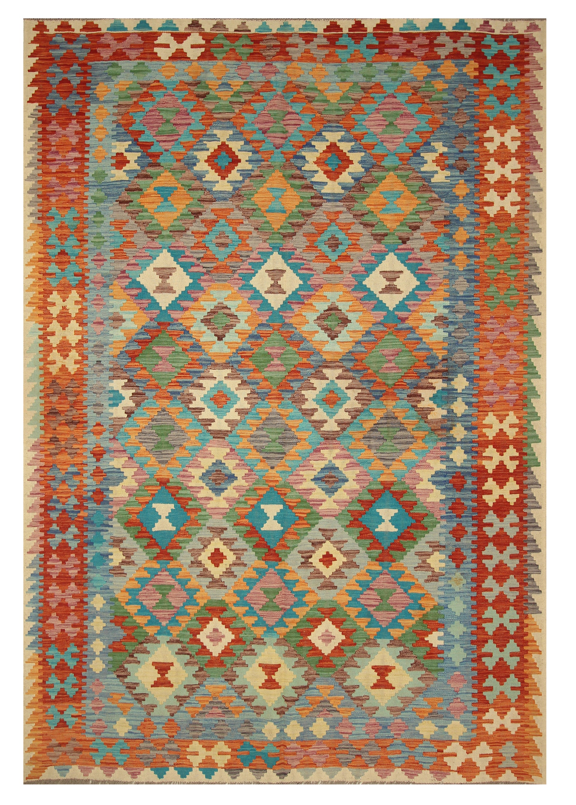 6'6"x9'5" Red Afghan Handmade Wool Kilim Rug