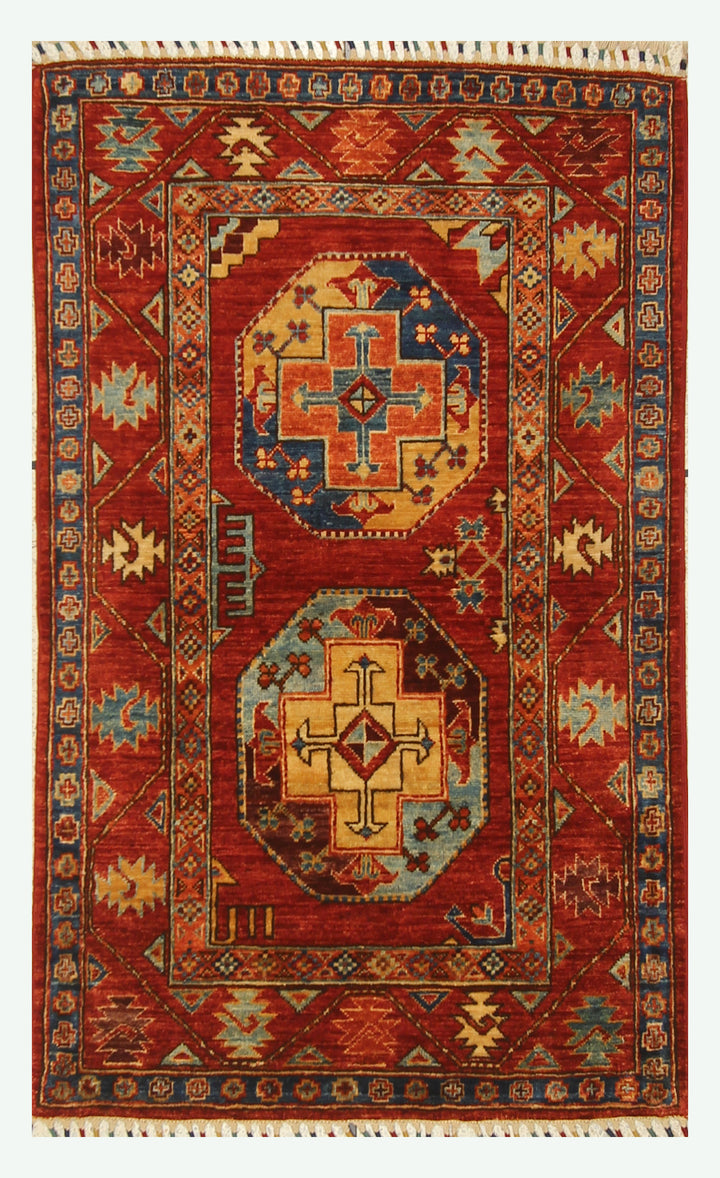 3x4 Red Ersari Hand Knotted Afghan Wool Oriental Rug - Yildiz Rugs